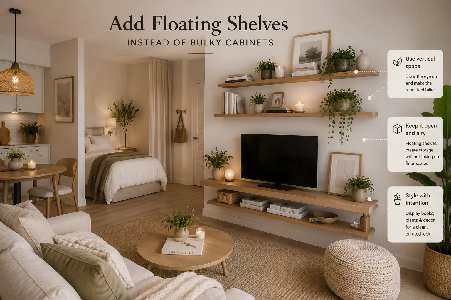 Add Floating Shelves Instead of Bulky Cabinets