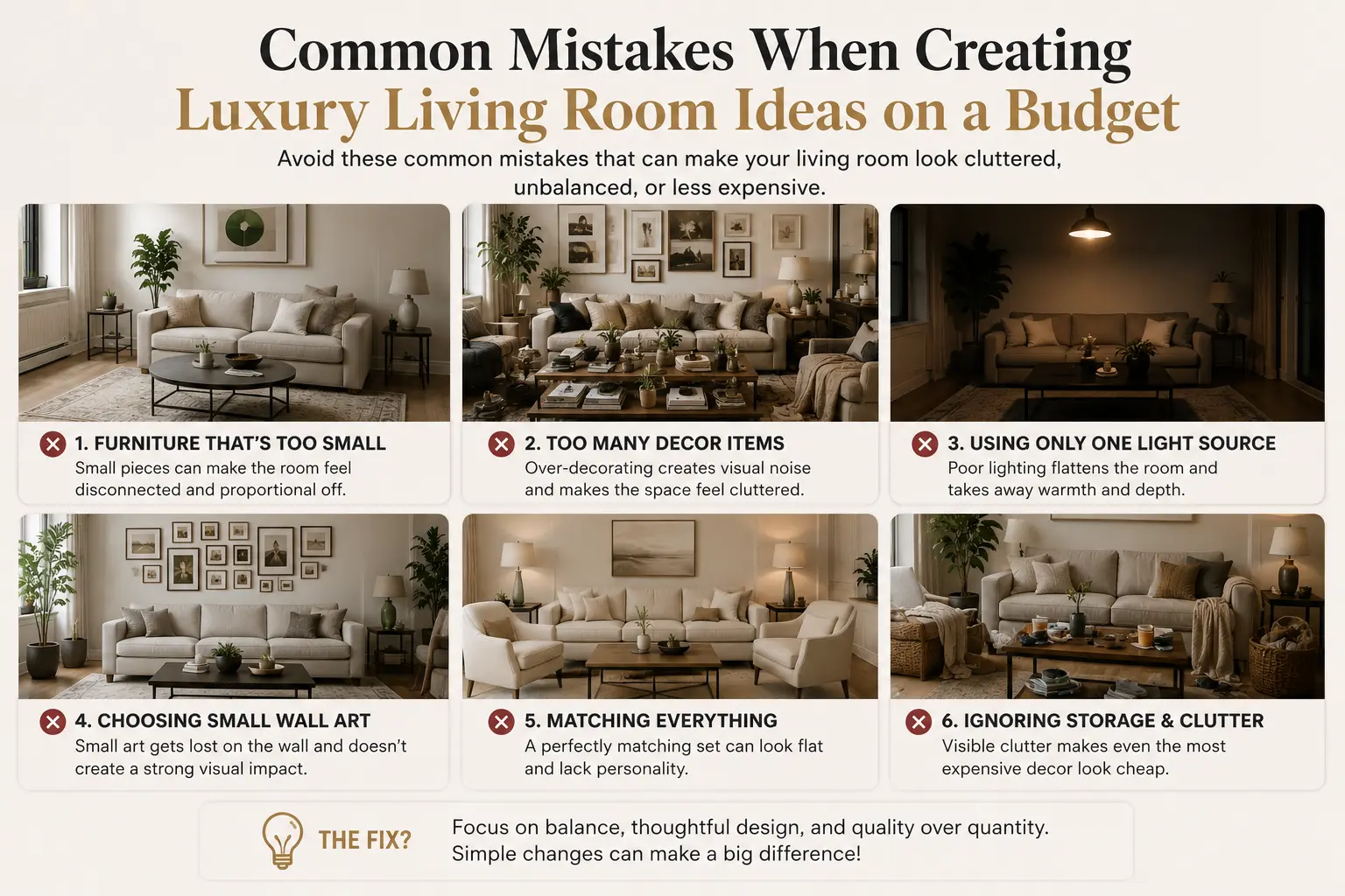 Common Mistakes When Creating Luxury Living Room Ideas on a Budget